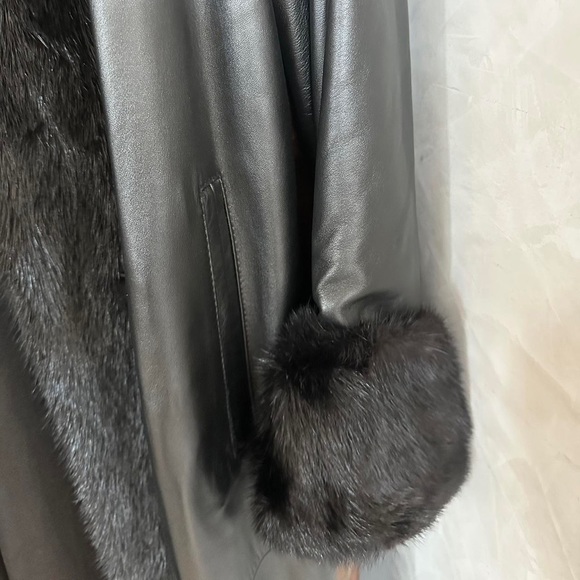 Chosen Couture leather full length coat with fur trim - Picture 6 of 8